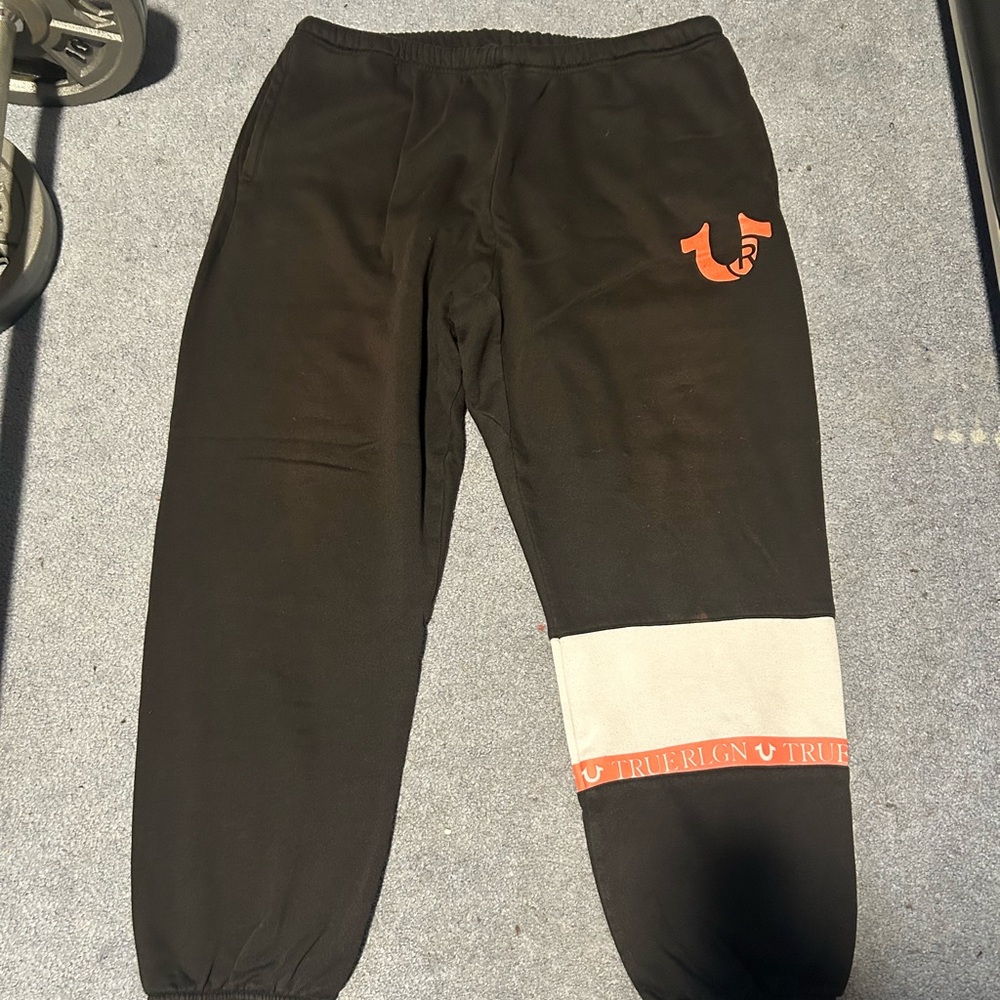 True Religion Black Joggers with Red and White Accents